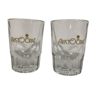 Aristocrat Vodka Shot Glasses Set of 2 Gold Logo Clear Fluted Base Barware
